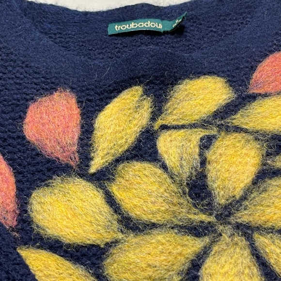 Anthropologie Blue and Yellow Crew Neck Sweater with Bold Design - Picture 2 of 3